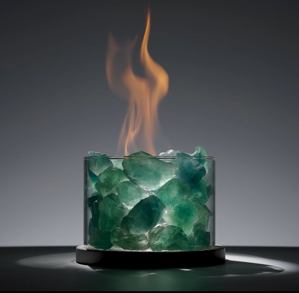 Wood Elemental | Green Fluorite Crystal Energy | Harmony, Vitality, Expansion | Crystal Tabletop Fire Pit