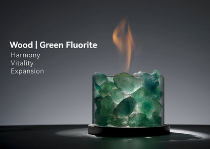 Wood Elemental | Green Fluorite Crystal Energy | Harmony, Vitality, Expansion | Crystal Tabletop Fire Pit